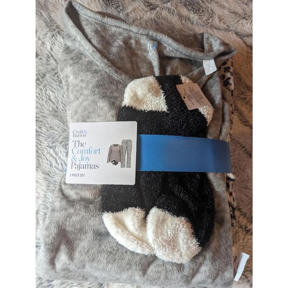 Croft and Barrow 3-piece grey & leopard print pajama set